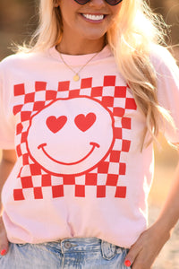 Heart Eyes Smiley Check Graphic Tee