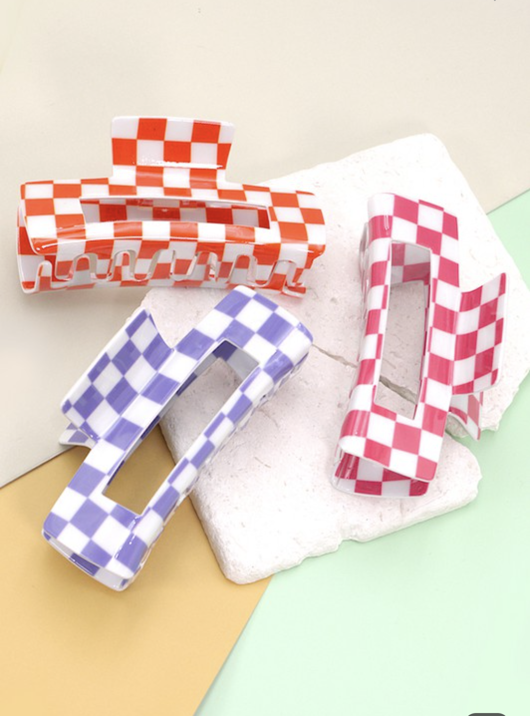 Large Checker Hair Claw Clips