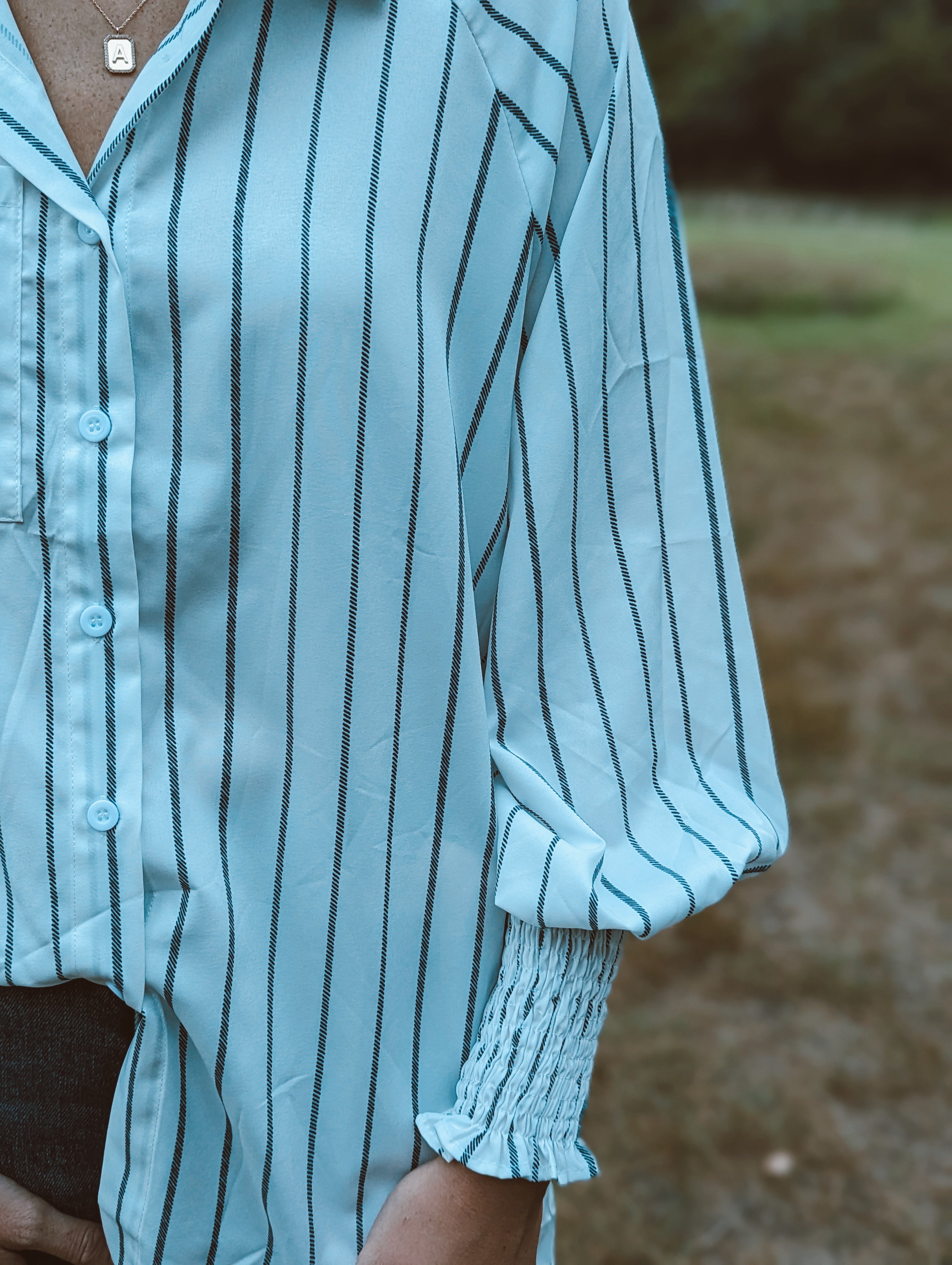 White Laurel Oversized Striped Button Up Top