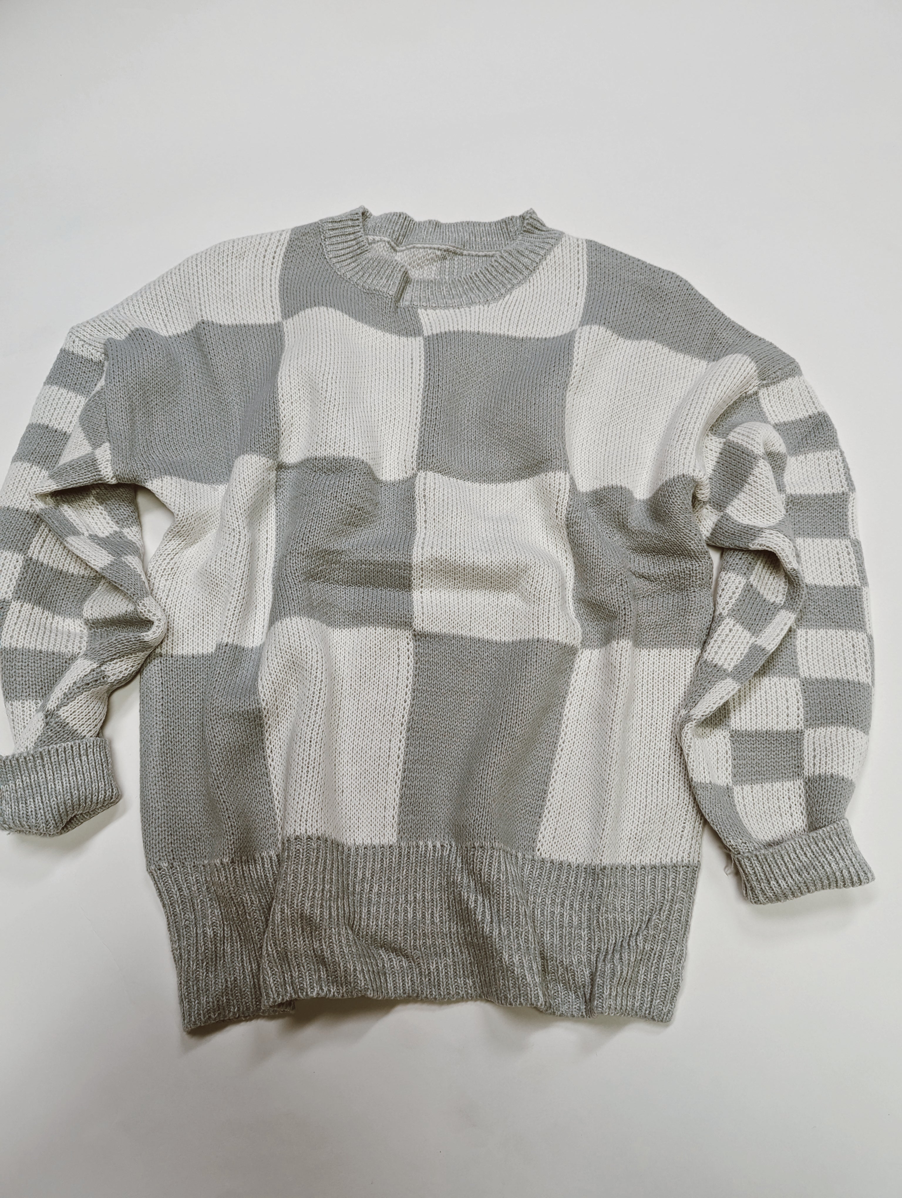 Laurel Grey Checkered Drop Shoulder Sweater