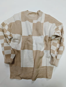 Laurel Flaxen Checkered Drop Shoulder Sweater