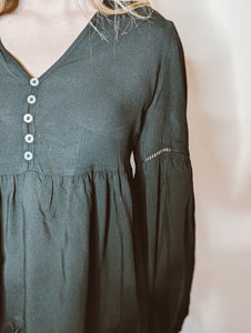 Black Nellie Bishop Sleeve Pleated Mini Dress
