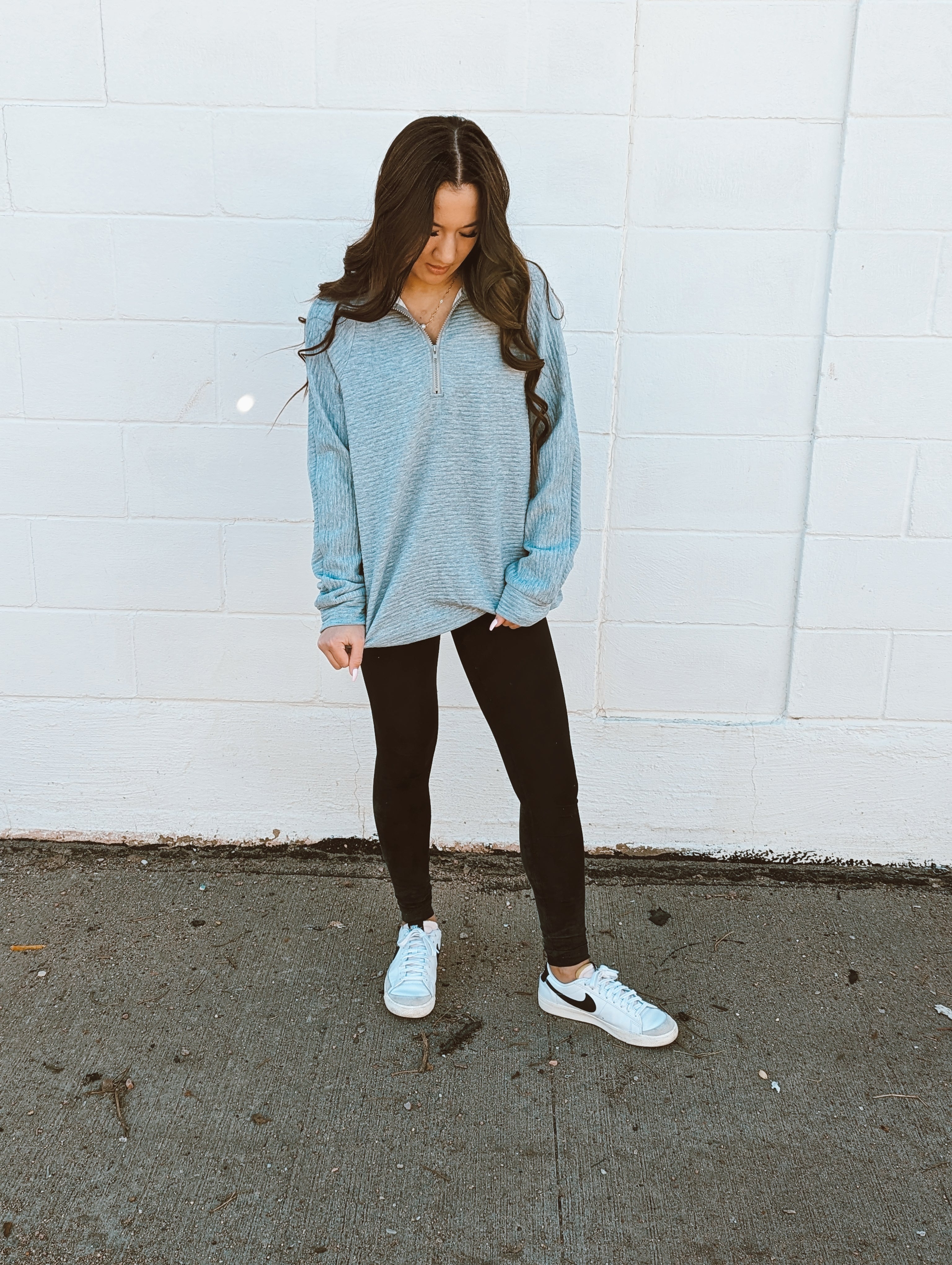 Grey Hallie Textured Quarter Zip Sweatshirt