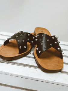 Black Pona Studded Criss Cross Sandal