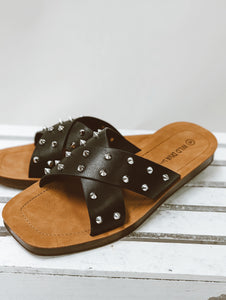 Black Pona Studded Criss Cross Sandal