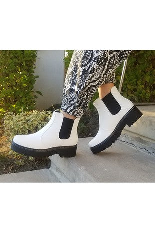 Rocky Faux Leather White Ankle Bootie